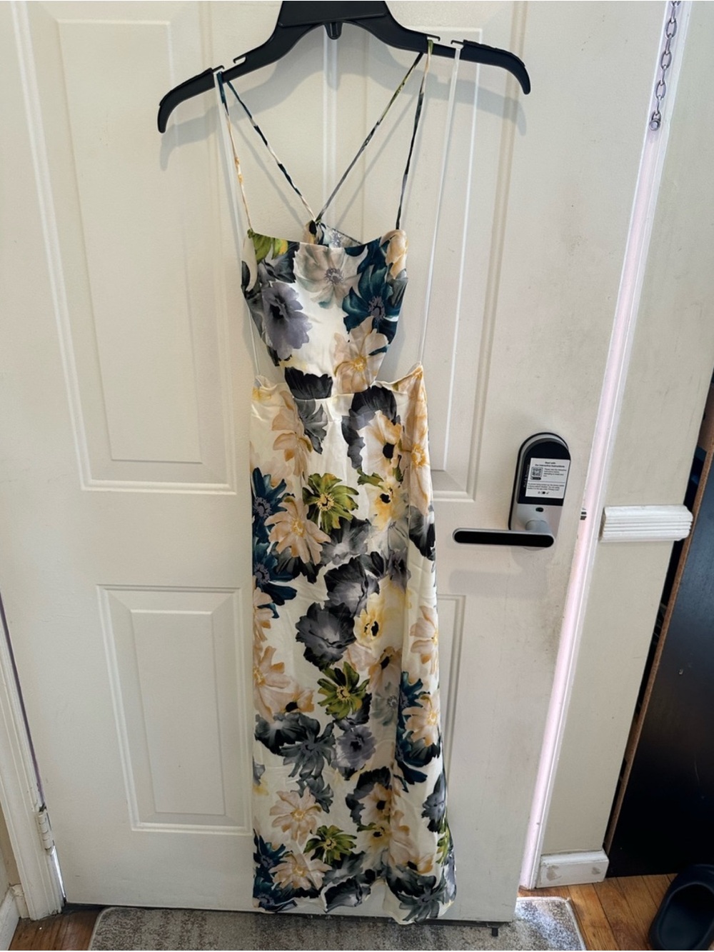 Petal & Pup Cream Floral Spaghetti Strap Maxi Dress with Green and Gray Accents